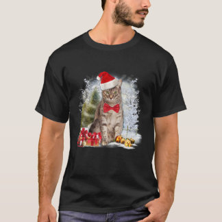 T-shirt Drôle Tabby Chat Porter Noël Chapeau Graphique Noë