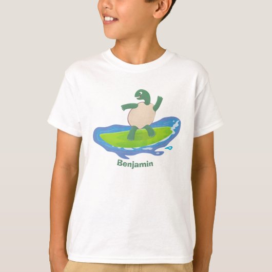 T-shirt Drôle tortue vague de surf dessin animé (Devant)