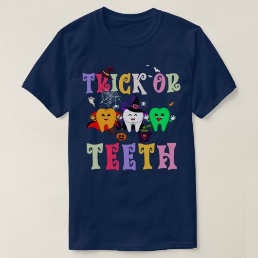 T-shirt Drôle Trick Ou Dents Dental Halloween Dentiste (Design devant)