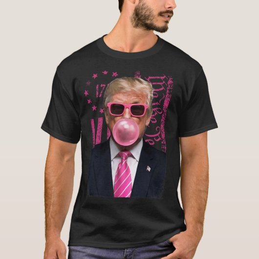 T-shirt Drôle Trump Bubble Gum Rose Usa Drapeau (Devant)