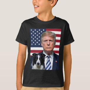 T-shirt Drôle Trump et chien Border Collie Drapeau américa