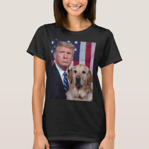 T-shirt Drole Trump Et Chien Retriever Doré Drapeau Usa Él
