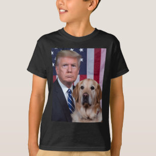 T-shirt Drôle Trump et Golden Retriever Dog Usa Drapeau El