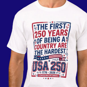 T-shirt Drôle USA 250 Anniversaire Patriotique Rouge Blanc