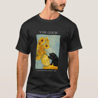 T-shirt Drôle Van Gogh Chat Fantaisiste avec Vase de Tourn
