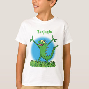 T-shirt Drôle vert souriant animé lézard d'iguane