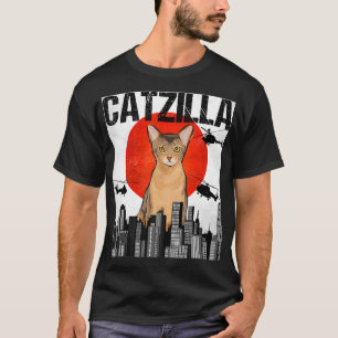 T-shirt Drôle Vintage japonais Catzilla Abyssinian Chat
