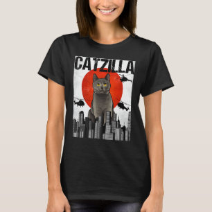 T-shirt Drôle Vintage Japonais Catzilla Chartreux Chat
