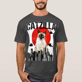T-shirt Drôle Vintage Japonais Catzilla Siamese Chat