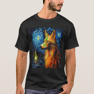 T-shirt Drôle Wolf peinture amoureux des chiens Starry Nig