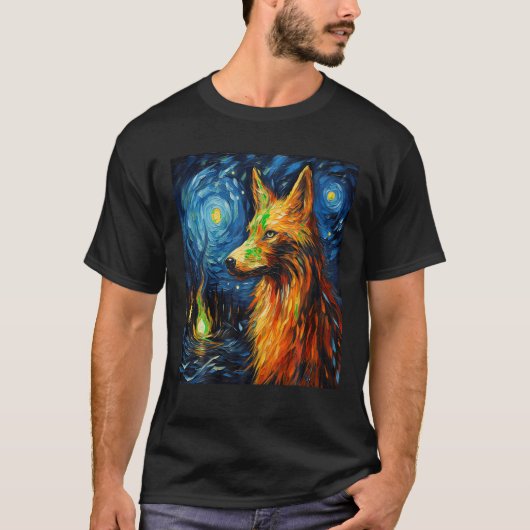 T-shirt Drôle Wolf peinture amoureux des chiens Starry Nig (Devant)