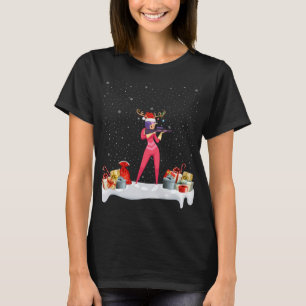 T-shirt Drôle Xmas Éclairage Reindeer Santa Hat Biathlon C