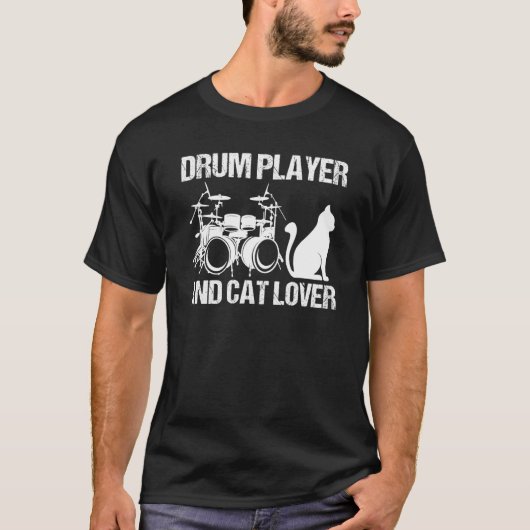T-shirt Drum Player And Cat Drumming Musician Drums Instru (Devant)