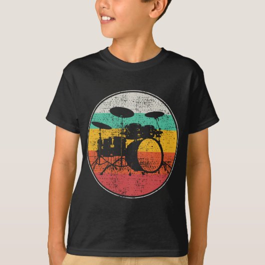 T-shirt Drummer Band Drumset Retro Vintage (Devant)