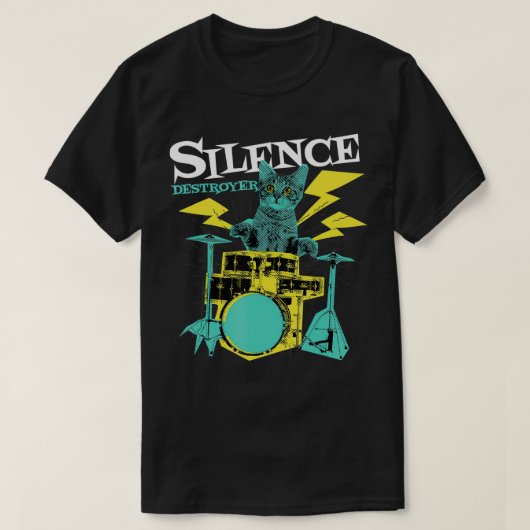 T-shirt Drummer Cat Silence Destroyer Funny Drums Drumming (Design devant)