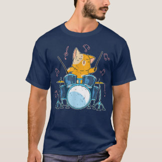T-shirt Drummer Chat Percussion Musique Drum Set Drumst