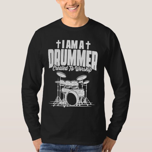T-shirt Drummer Created to Worship Christian Faith (Devant)