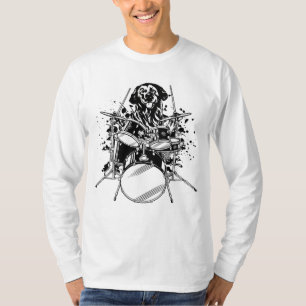 T-shirt Drummer de chien Jouer des tambours hommes LS