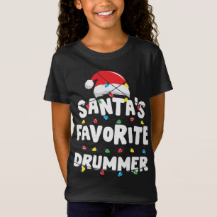 T-Shirt Drummer Drum Noël Père Noël Favori Drôle Cadeau