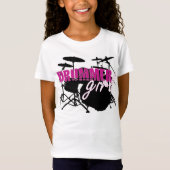 T-Shirt Drummer Girl mignonne texte violet et blanc (Devant)