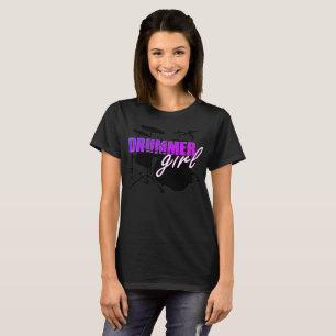 T-shirt Drummer Girl mignonne texte violet et blanc