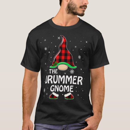 T-shirt Drummer Gnome Buffalo Plaid Matching Family Christ (Devant)