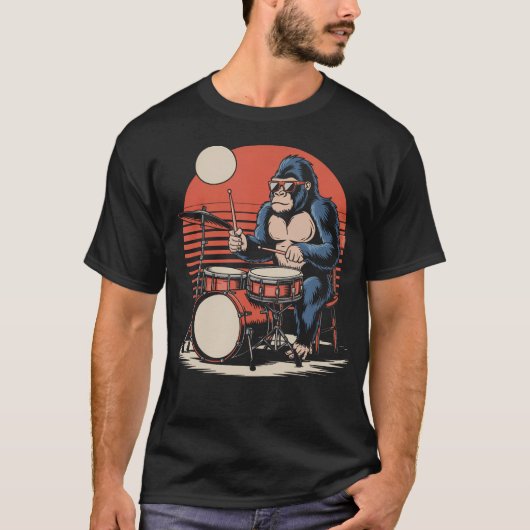 T-shirt Drummer Gorilla Playing Drums Cool Design For Men (Devant)