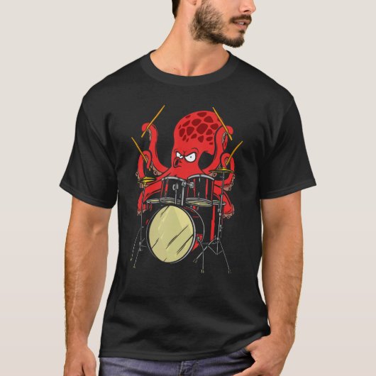 T-shirt Drummer Octopus Drumstick Playing Drum Sea Animal (Devant)