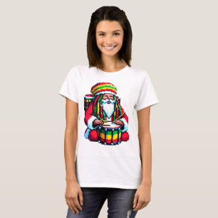 T-shirt Drummer Père Noël Reggae - Fun Pixel Art Christmas