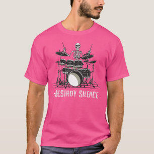 T-shirt Drummer Skeleton Drull Set Metal Rock Band
