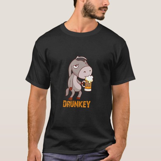 T-shirt Drunkey Funny Donkey with Beer Alcoa Horse Mule (Devant)