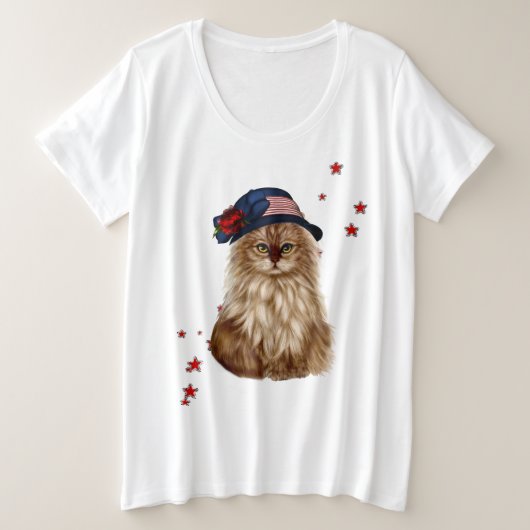 T-shirt du 4 juillet Plus Size avec chat (Design devant)
