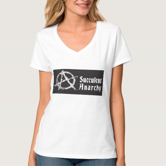 T-shirt du V-cou des femmes succulentes d'anarchie (Devant)