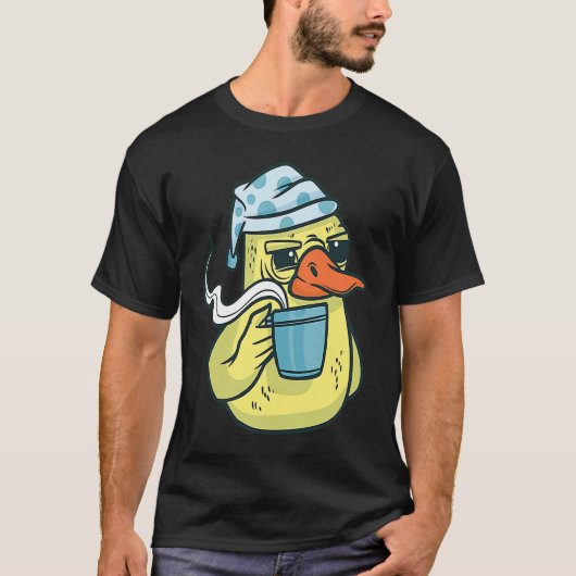 T-shirt Duck Animal Bird with Coffee Drinking Funny Coffee (Devant)