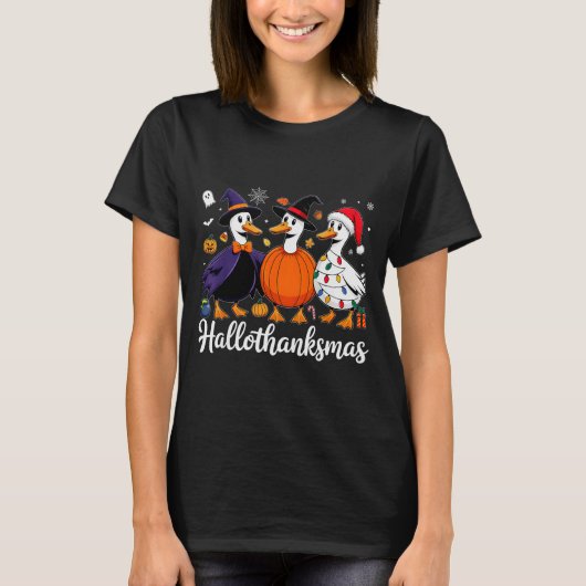 T-shirt Duck Halloween Thanksgiving Christmas Happy Hallot (Devant)