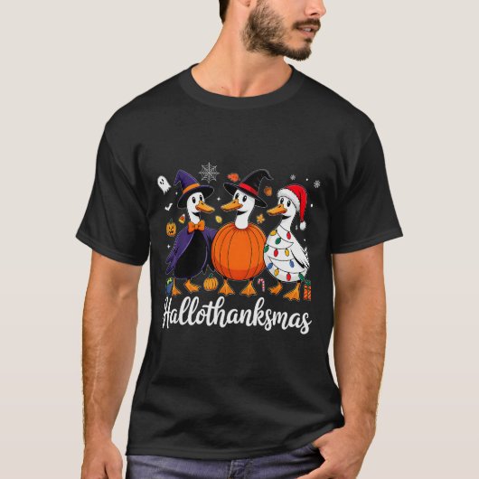 T-shirt Duck Halloween Thanksgiving Christmas Happy Hallot (Devant)