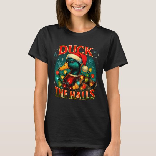 T-shirt Duck The Halls Funny Christmas Lights Hunting Seas (Devant)