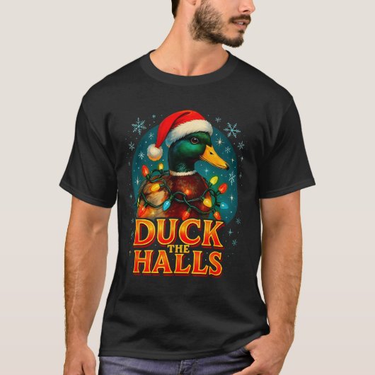 T-shirt Duck The Halls Funny Christmas Lights Hunting Seas (Devant)