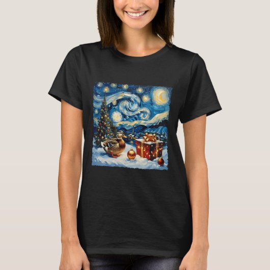 T-shirt Duck Van Gogh Style Stress Nuit Noël hiver (Devant)