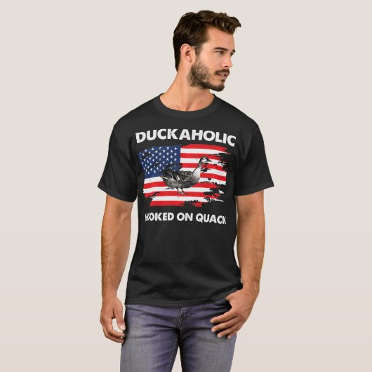 T-shirt Duckaholic accroché sur Quack US FLag Funny Duck H (Devant entier)