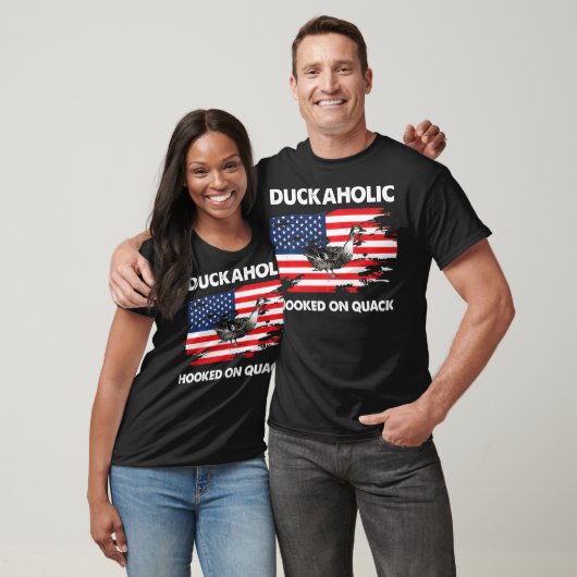 T-shirt Duckaholic accroché sur Quack US FLag Funny Duck H (Unisexe)
