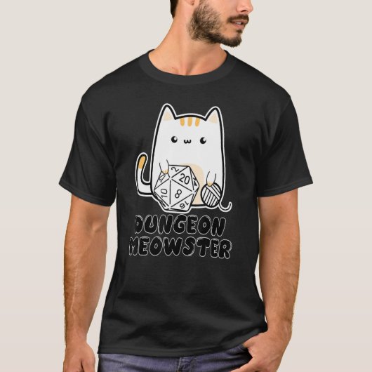 T-shirt Dungeon Meowster Cute Cat D20 Dice BoardJeu Nerd (Devant)