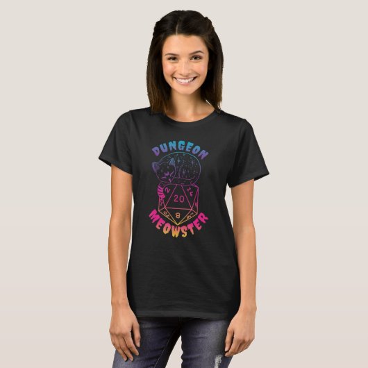 T-shirt Dungeon Meowster Nerdy Cat D20 Dice BoardJeu Mas (Devant entier)