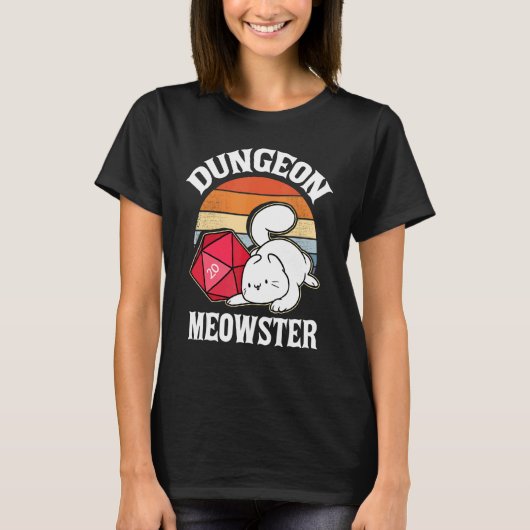 T-shirt Dungeon Meowster Nerdy D20 Dice Nerd Kitten Cat Rp (Devant)