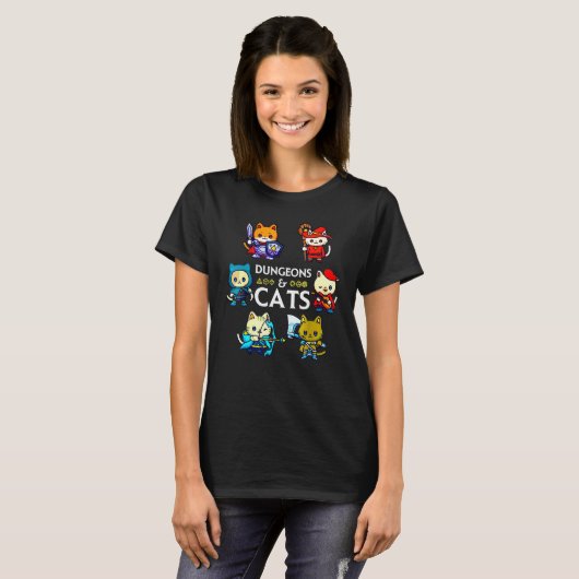 T-shirt Dungeons and Cats RPG D20 Dice Nerdy Fantasy Gamer (Devant entier)