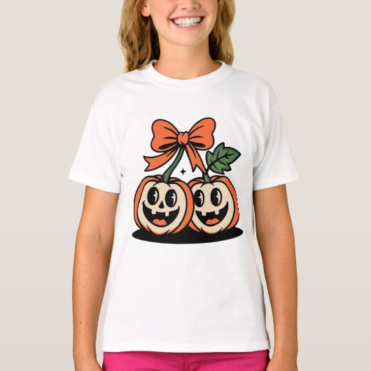 T-shirt duo de citrouilles Halloween pour enfants (Devant)