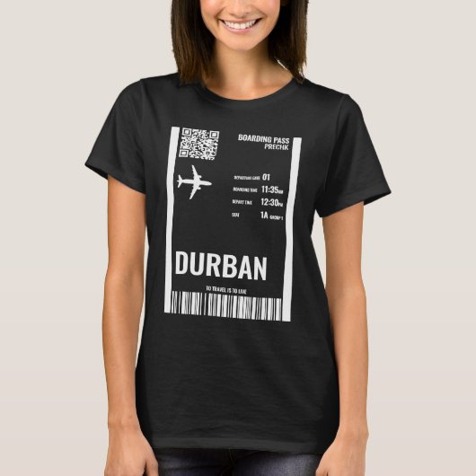 T-shirt Durban Afrique du Sud Boarding Pass Airline Ticket (Devant)