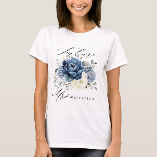 T-shirt Dusty Blue Navy Champagne Ivory Floral Bride (Devant)