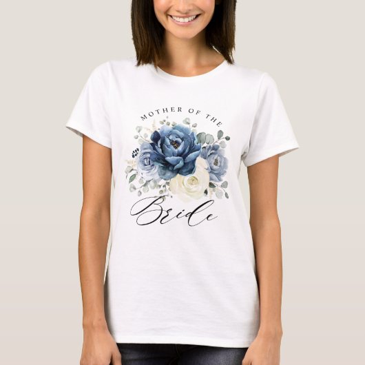 T-shirt Dusty Blue Navy Champagne Ivory Floral Mariage (Devant)