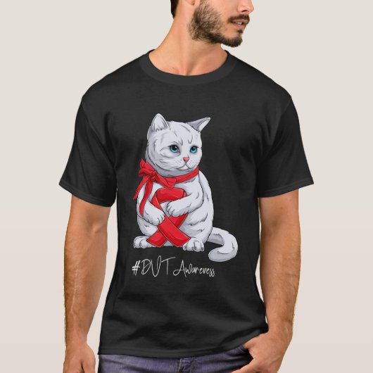 T-shirt DVT Awareness Month Red Ribbon Cat (Devant)